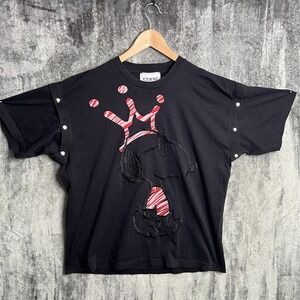 Iceberg Men's Snoopy Print Shirt Size XL Strap Button Sleeves Black